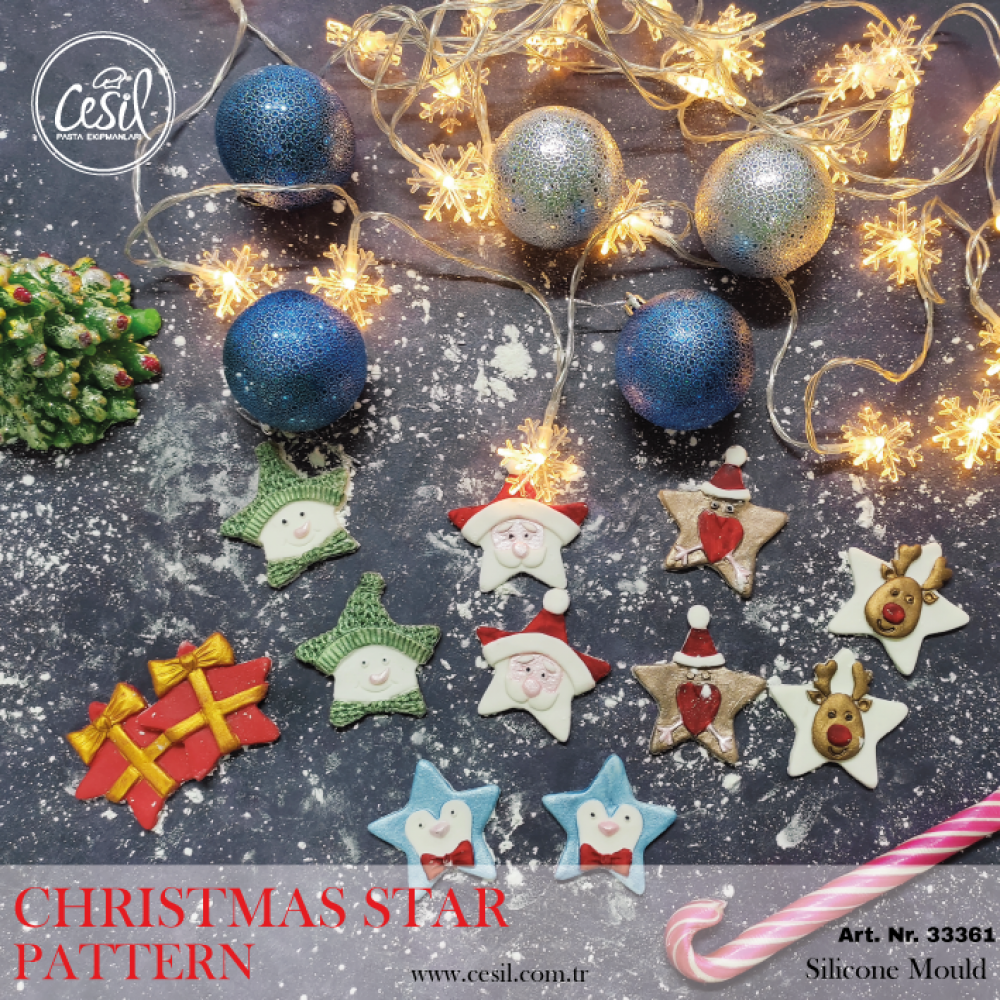 SİLİKON KALIP - 6 LI NOEL YILDIZLI YILBAŞI MODEL (20.5*11.7 CM)